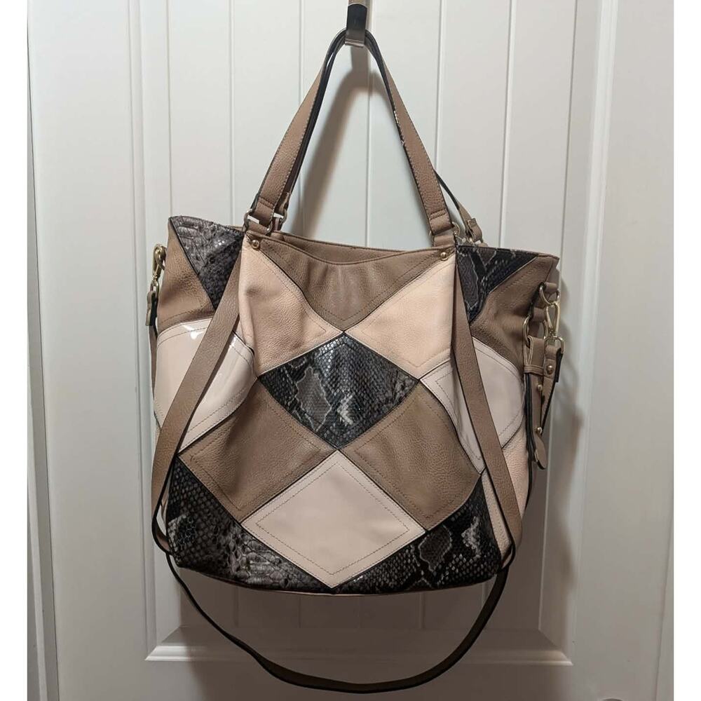 Big Buddha Patchwork Tote - Black, Cream, Tan